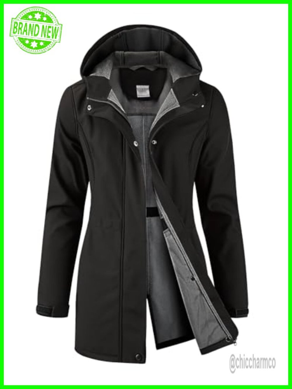 Fleece Lined Softshell Rain Jacket Waterproof Windproof Hooded Long Coat